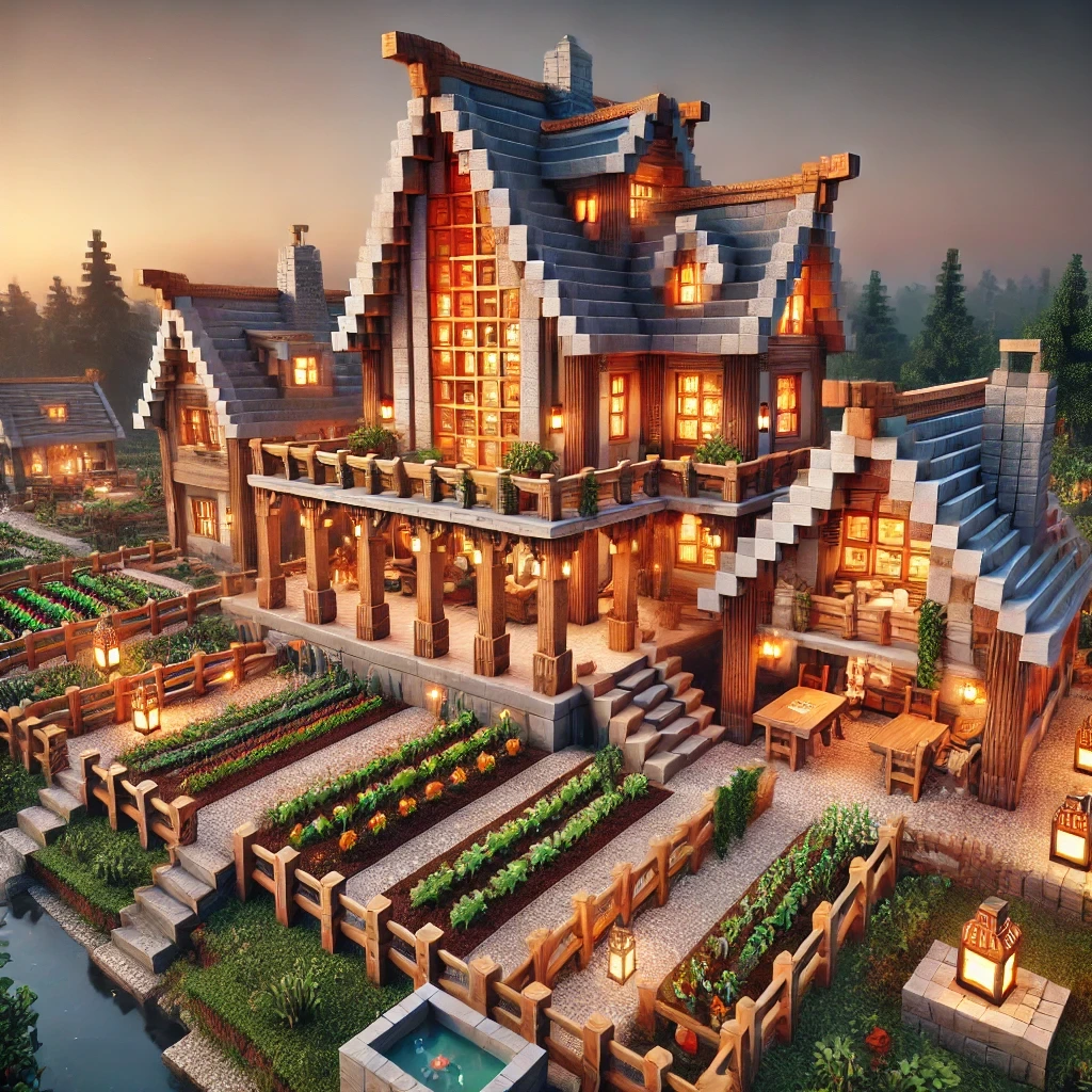 How to Build the Ultimate Minecraft House: Survival Tips, Designs & Hacks 2 DALL·E 2025 03 06 15.14.12 A stunning Minecraft survival house built for ultimate efficiency and aesthetics. The house is a two story wooden and stone structure with a sloped ro 1 3